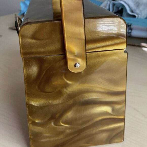 VTG 1960s STYLECRAFT MIAMI Tiger-Eye LUCITE Mid-Century Modern BOX PURSE VINTAGE - Picture 10 of 11